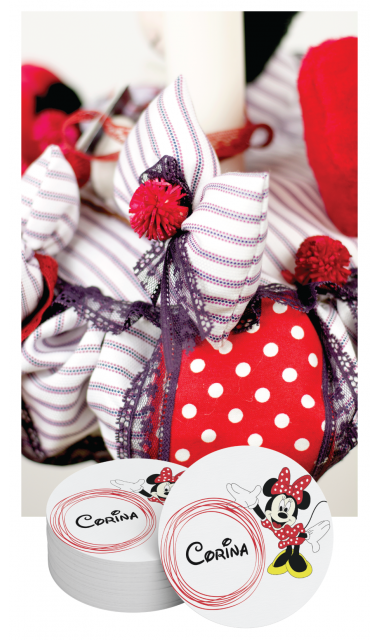 Lumanare de botez pentru fetite cu Minnie Mouse, 65x4 cm, Minnie in buline 3